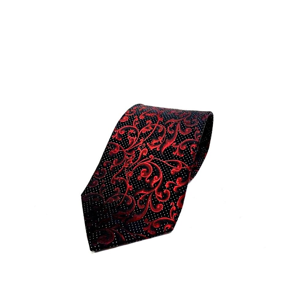 Stacy Adams Mens Tie Necktie Black Red 100% Silk Tied Woven Hand Made Classic